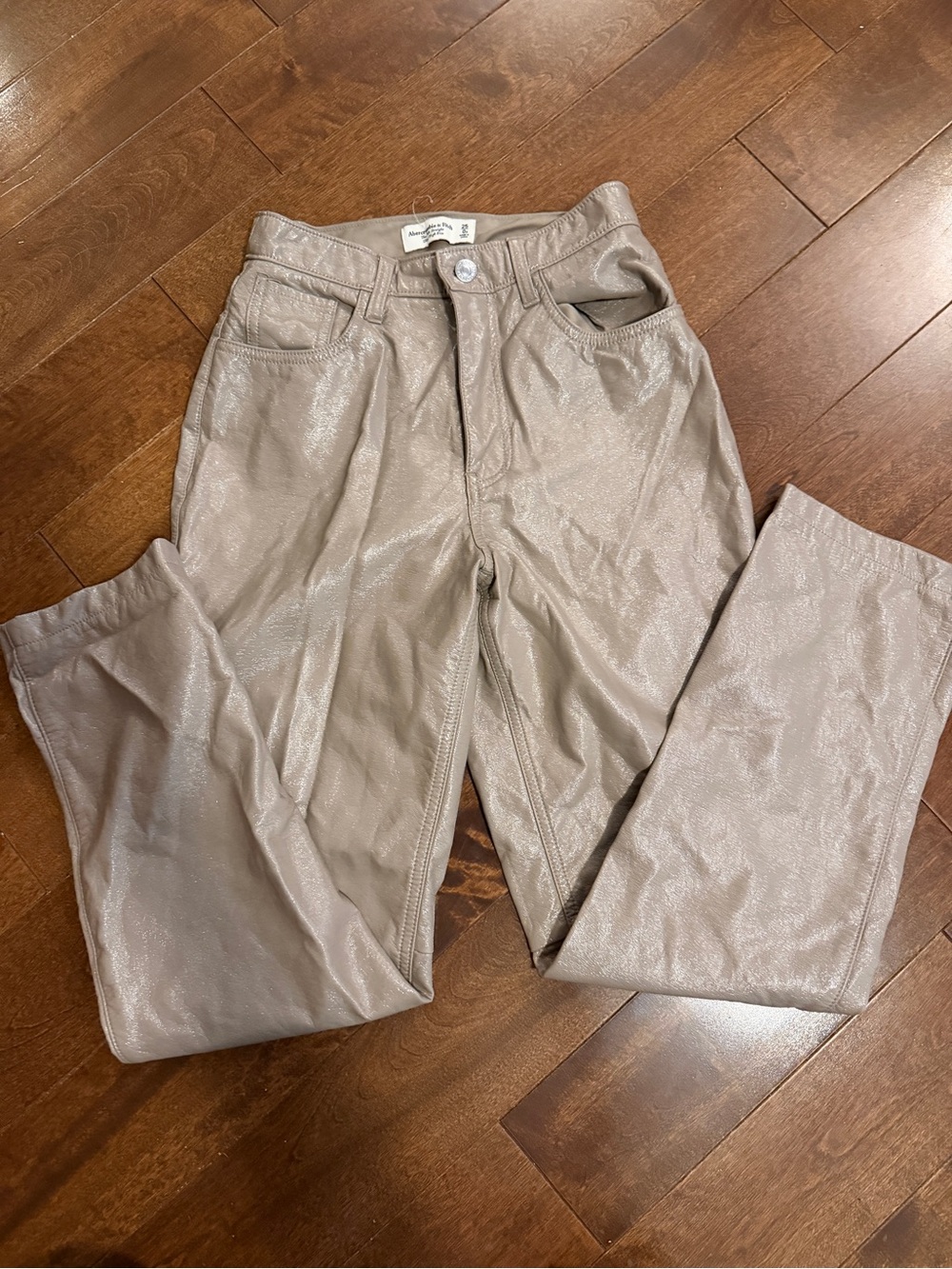 Abercrombie Woman’s Taupe Metallic High Rise Straight-Leg Pants- Sz 25